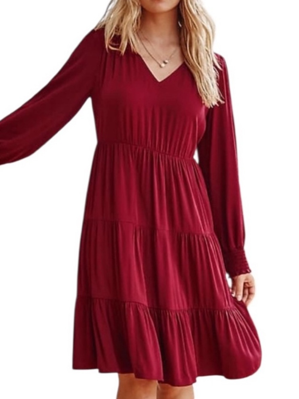 J. Jill Deep Red Tiered Midi Dress Viscose Size 2X